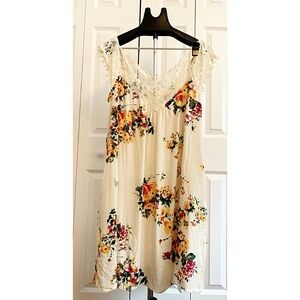 NWT XHILARATION Sz XXL Crochet Cold Shoulder Cream Floral Dress Boho Festival